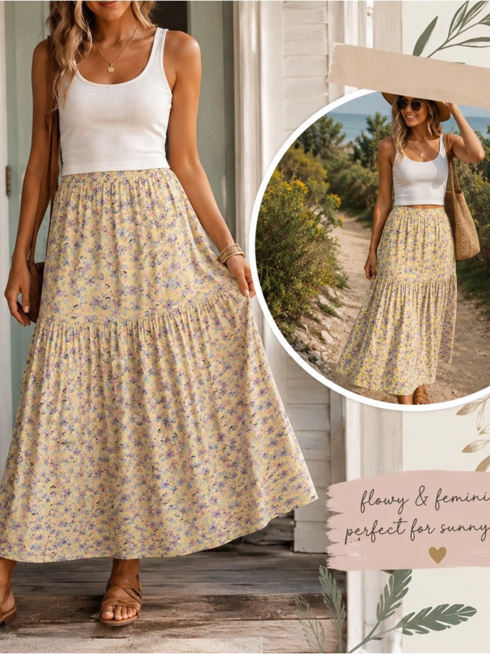 Women’s Floral Tiered Maxi Skirt - Yellow